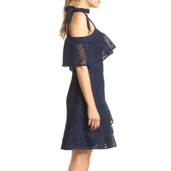 NWT Chelsea28 Tie Strap Lace Mix Dress Navy Sapphire [ SZ XS ]‎ - Picture 5 of 6